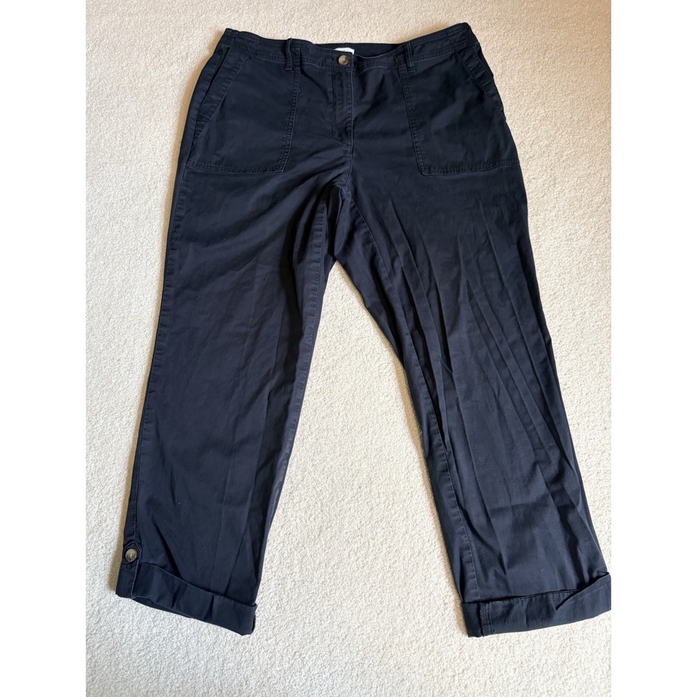 J Jill Women's 14 Pima Cotton Stretch Beach Roll Tab Leg Capri Pants Black Beach